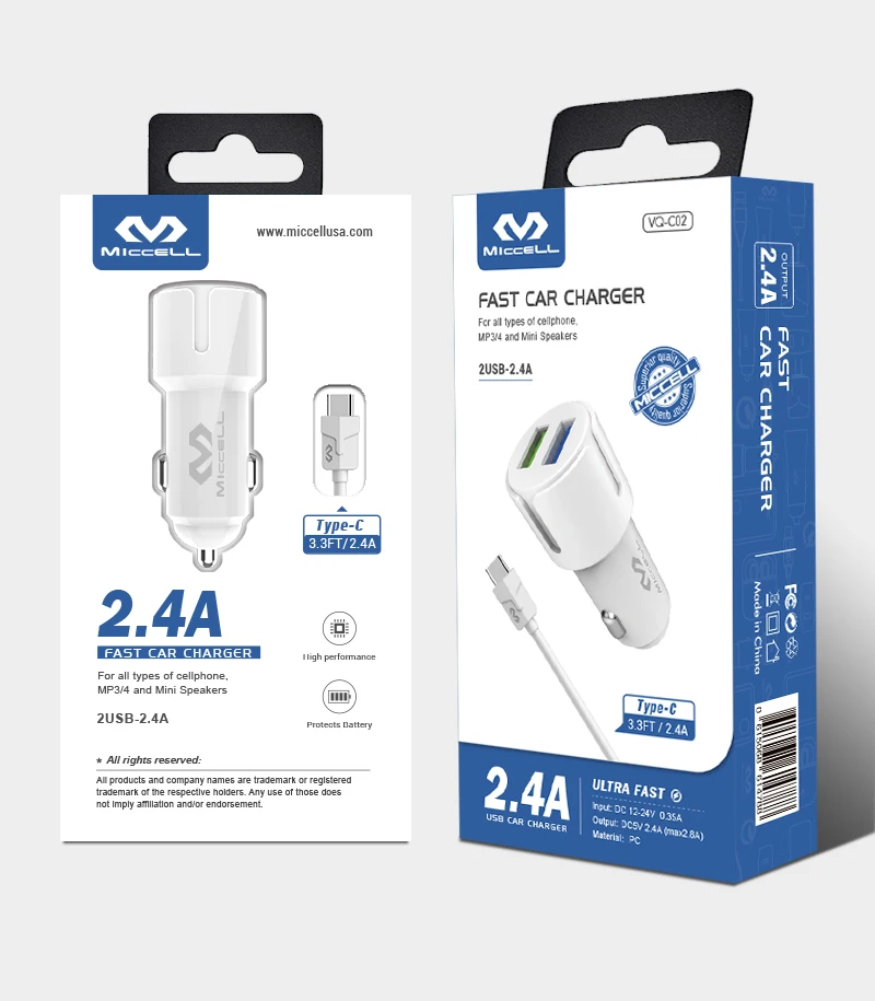 2.4A dual usb mobile phone charger car battery chargers