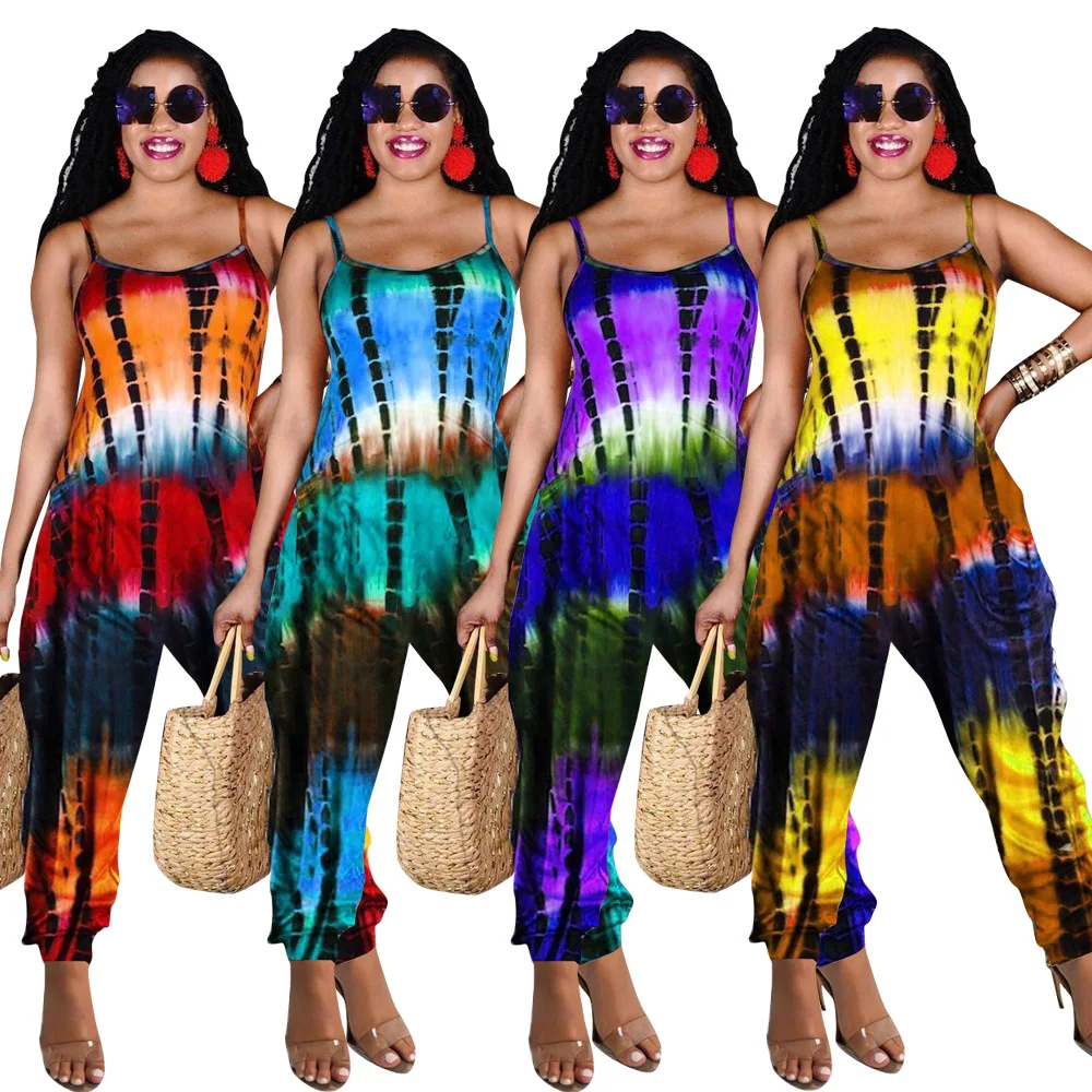 

2021 New Arrival Summer Women Clothing Casual Beach Style Sleeveless Backless Ladies Printed Sling Jumpsuit, Colorful yellow, colorful red, colorful purple, colorful green
