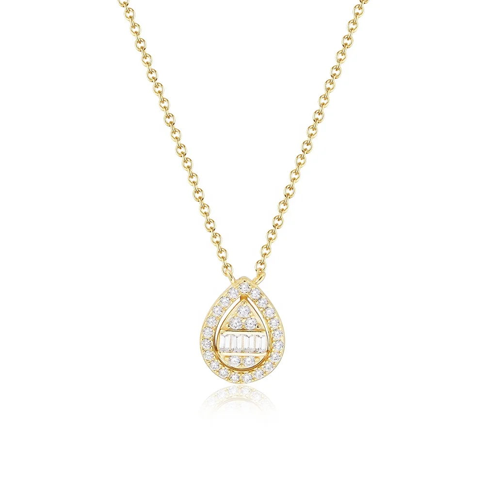 

Luxury Elegant Silver 925 Clear Cz Cross ankh Chain Water-drop Shaped Pendant Woman