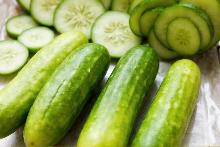 Fresh cucumbers on a cutting board