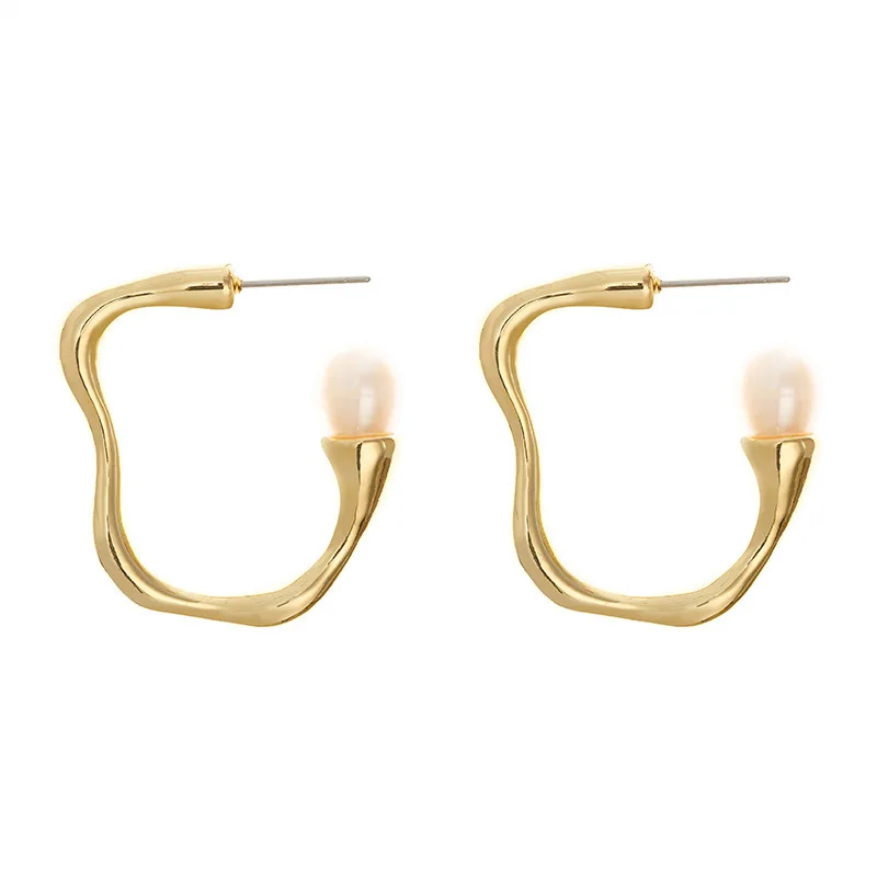 

Geometric niche retro earrings female real gold plated pearl fashion earrings