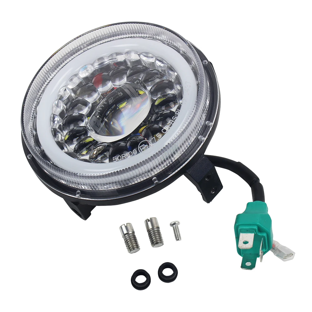 EEC Certificate 22W LED Round Motorcycle Headlight Hi-Low Beam Halo Used for 2000w Vespa Electric Scooter