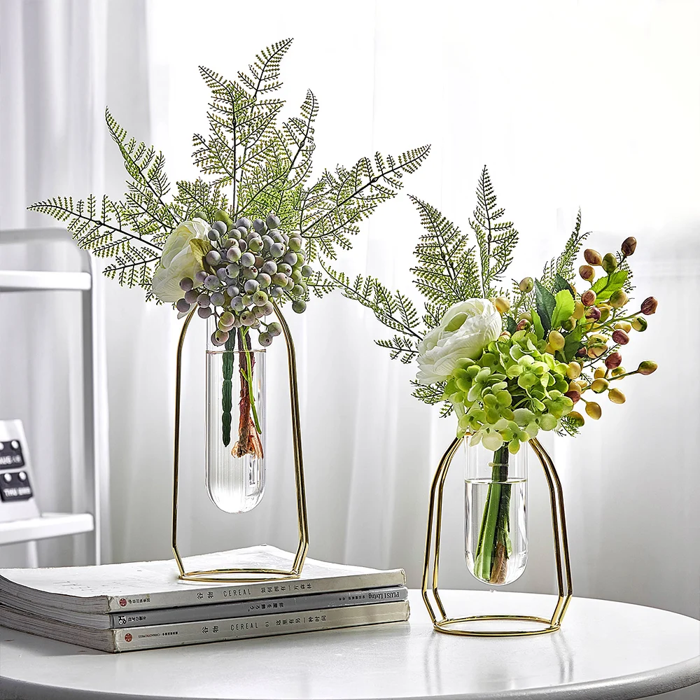 

nordic decoration home scandinavian style house plant Gold-plated glass vase Creative decoration home Vases Metal test tube vase