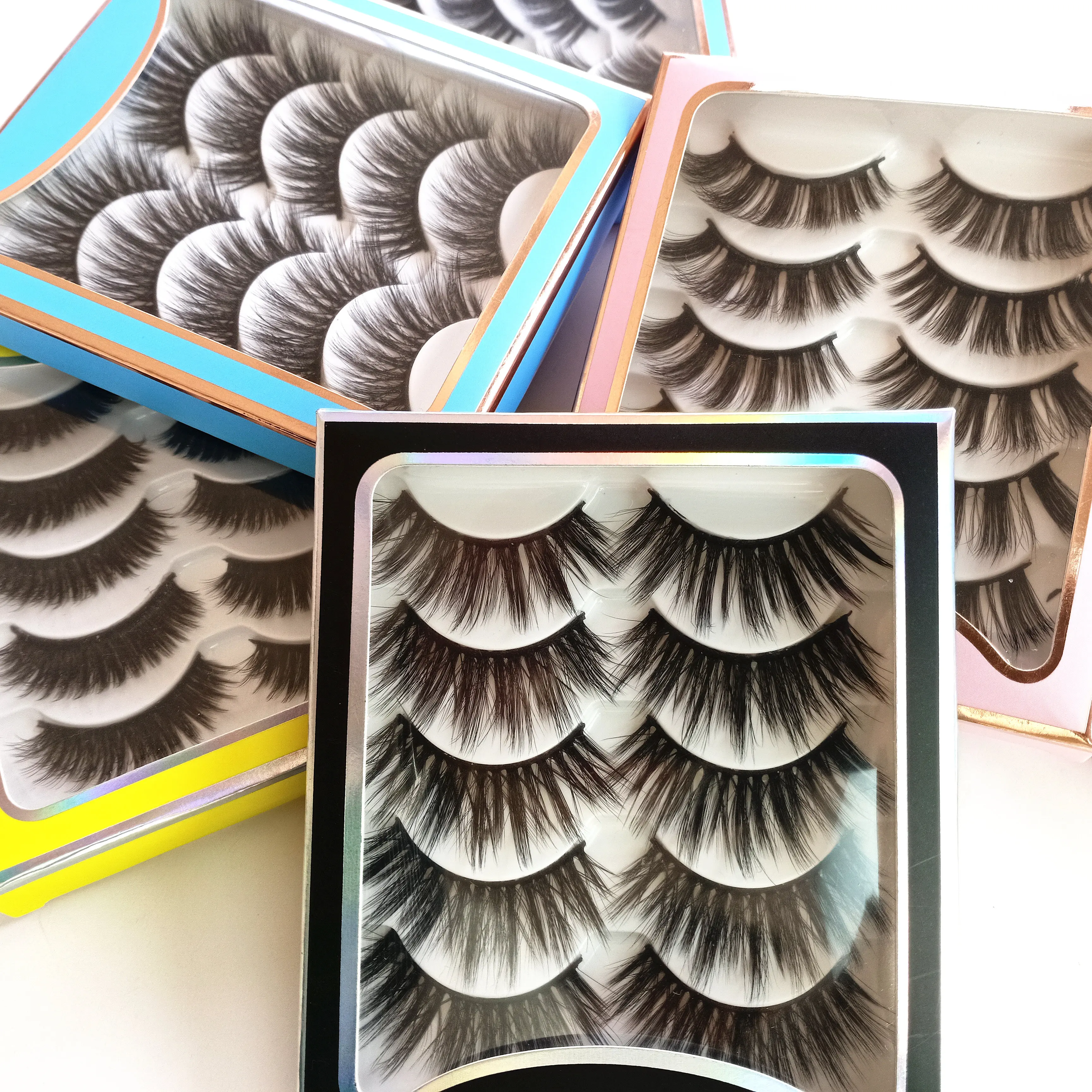 

Tulip wholesale 5pairs set of silk lashes 3d full strip silk eyelashes with packaging box, Natural black