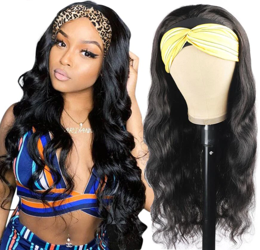 

Cheap Factory Wholesale Brazilian Virgin Human Hair Body Wave Headband Wig for Black Women Remy Raw Hair None Lace Glueless Wig