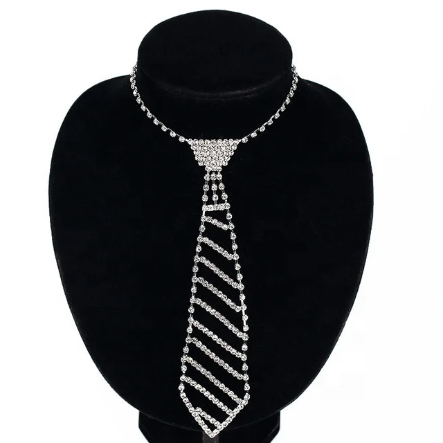 

Ziming Runway Fashion Tie Shape Rhinestone Necklace Long Tassel Diamond Necklace Party Costume Rhinestone Necklace, Multiple