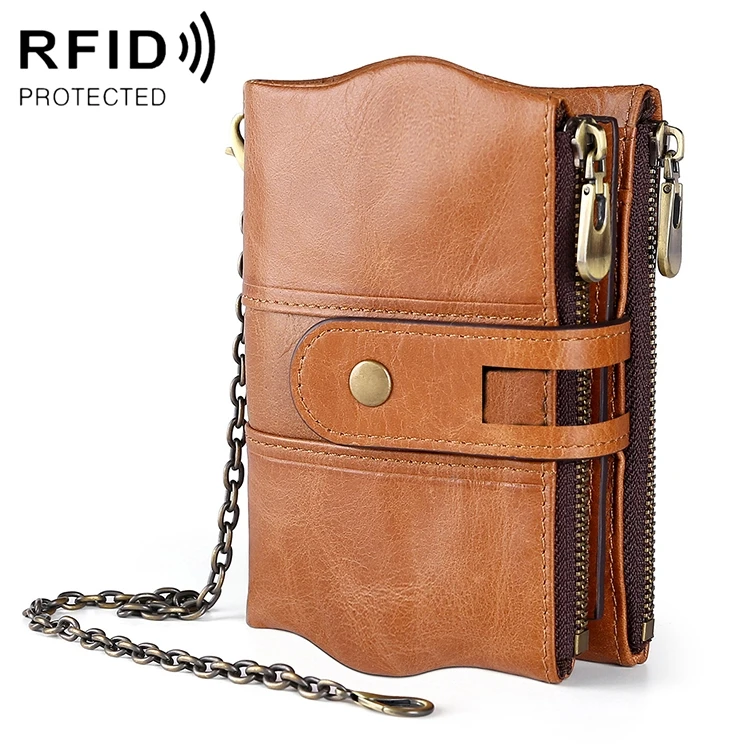 

Cowhide Leather Zipper Blocking Card Men Wallets Holder Credit Holders Business Phone Custom Leather Place Gift Rfid Wallet