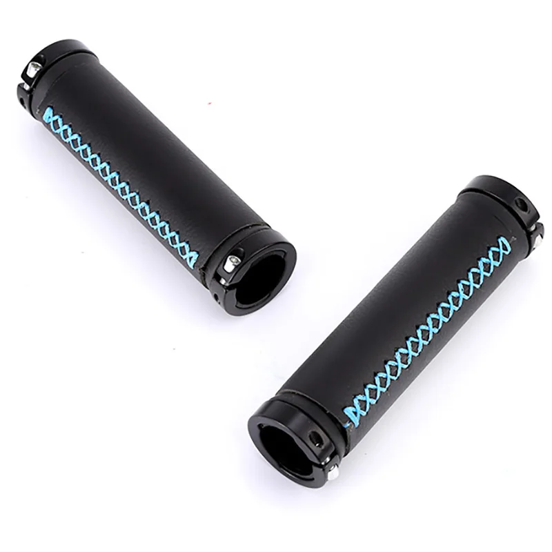 

Bike Handlebar Anti-Skid Aluminum Alloy PU Leather Shock Absorption Sweat-absorbent Lock Handle Mountain Road Bicycle Grips, Black/white/red/blue