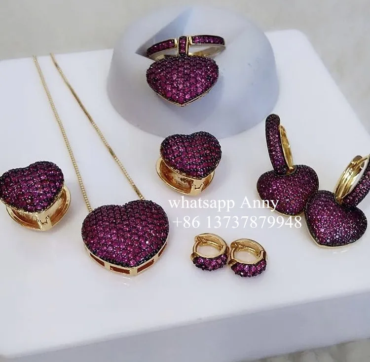 

luxury jewelry brazil style jewelry semi joias cz gold plated heart rhinestone earrings, Color stone