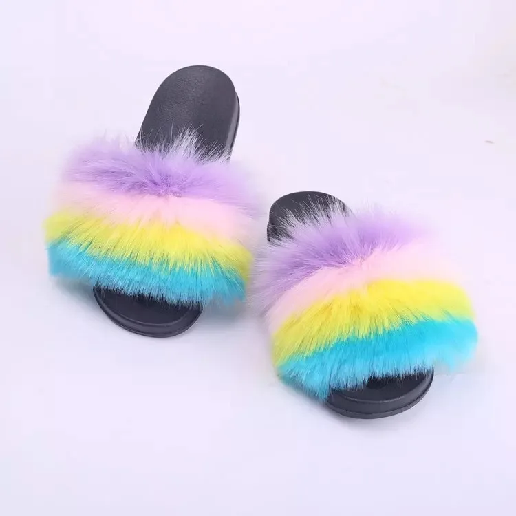 

TX1043 Hot Selling plus size 44 fur slides for women soft fur sandals big size 11 women flats faux fur slides