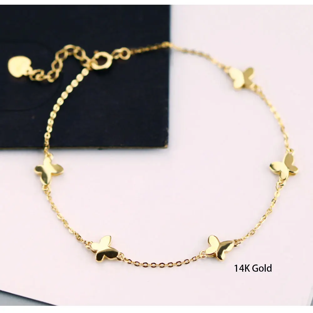

custom wholesale pure gold 14k bracelet butterfly adjustable