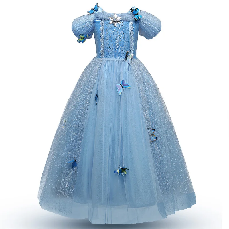 

Amazon hot selling children's performance costumes Cinderella princess dress girls ice and snow blue dress children's clothing