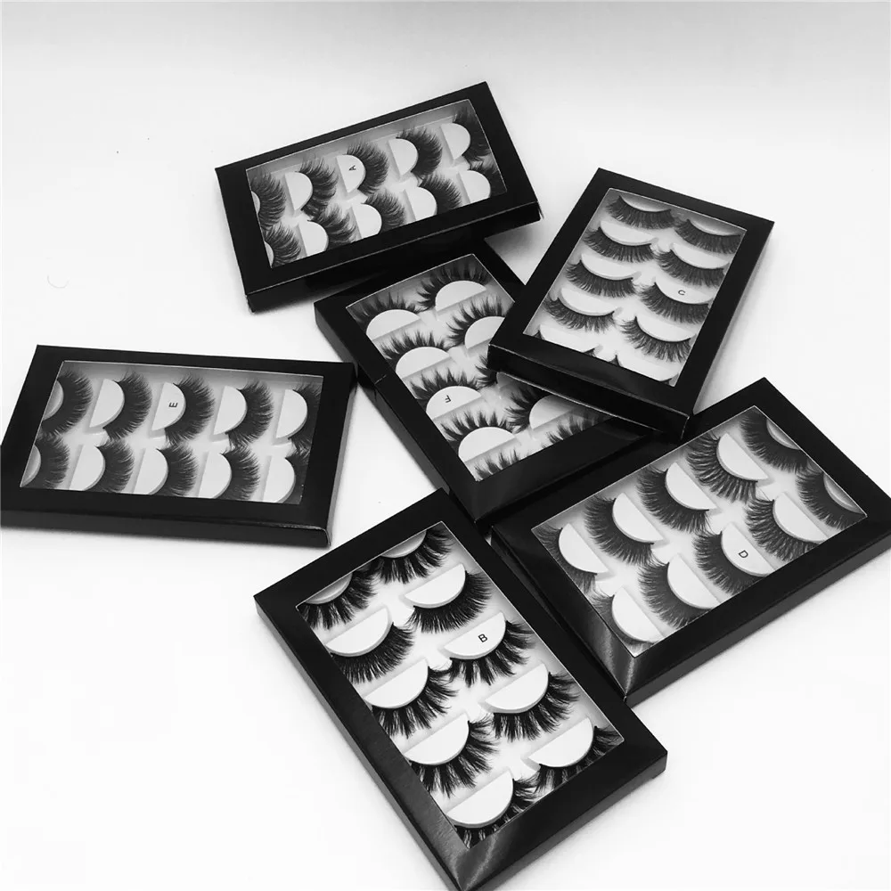 

5 Pairs 20mm Mix Style False Eyelashes Handmade 3D Pure Mink Hair Fake Lashes Long Wispies Multilayers Fluffy Eyelashes, Natural black