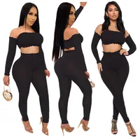 

SJ7163 - women trendy bandage pants and ruffles crop top two piece set