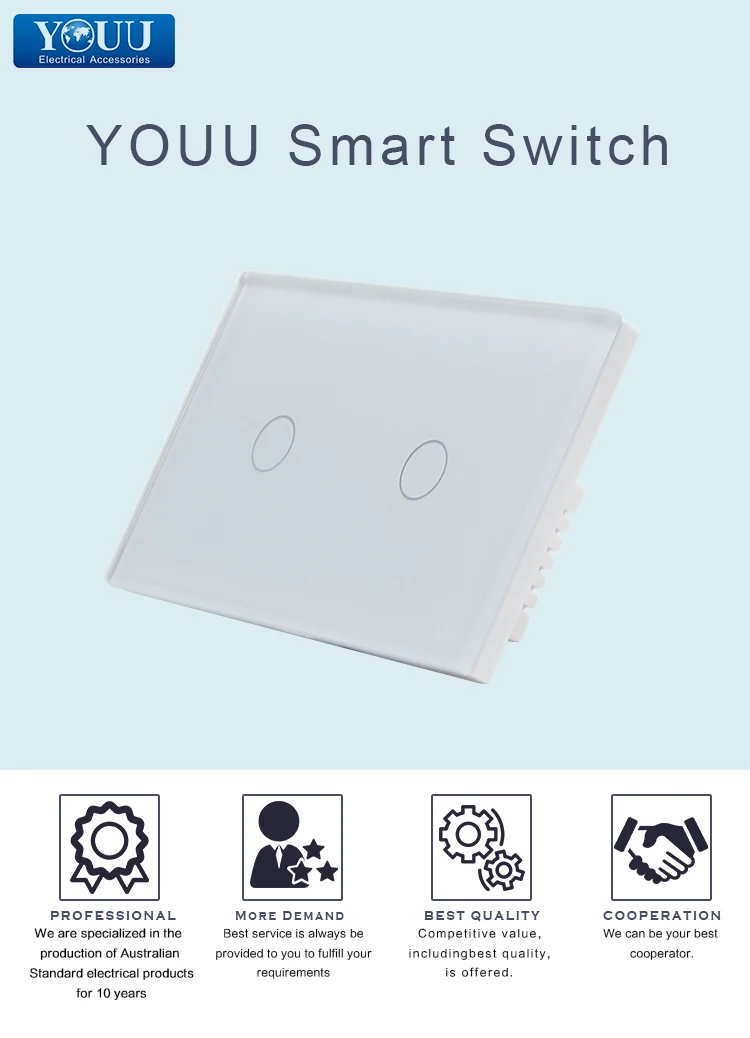 YOUU 2 Gang 2 Way Touch Smart Switch White Crystal Glass Panel Material T8022 - ANKUX.COM