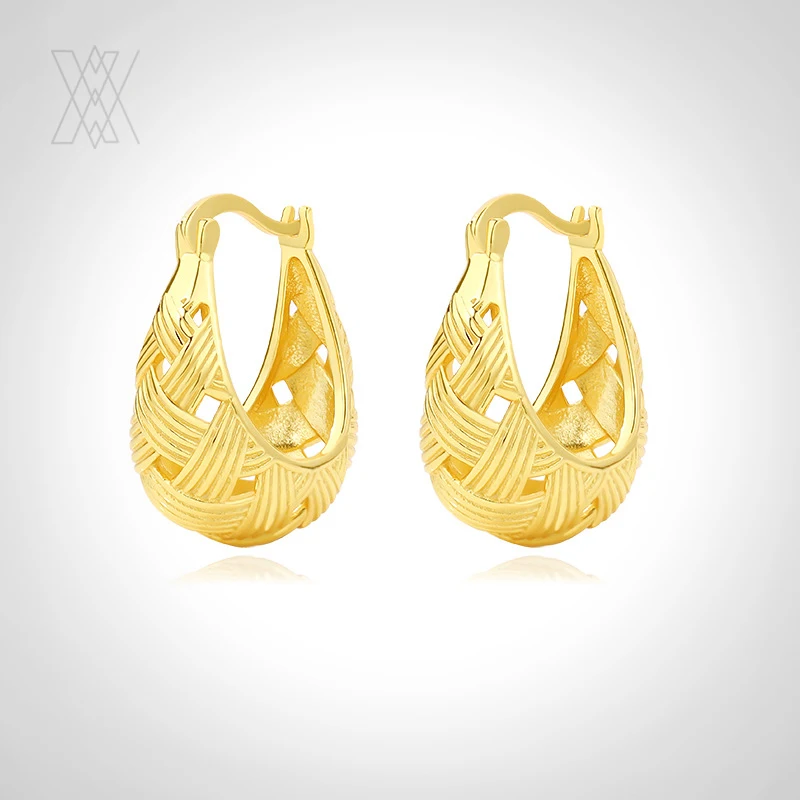 

VIANRLA 925 Sterling Silver Jewelry Weave Texture Earrings 18k Gold Plated Hoop Earring For Women Free Laser Logo