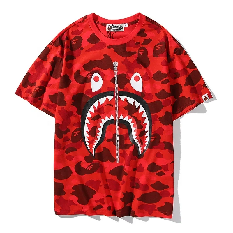 

hot 2021 Fashion Bape Shark Mouth Blood Shark Shirt Men's Youth Teen Boy's Comfortable T-Shirts, Customized colors