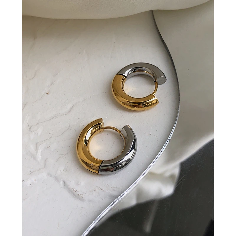 

23mm Double Plated Chunky Hoop Earrings Contrast Color Hip Hop Earrings for Women Plain Minimalist Stainless Steel Jewelry 2021, Gold silver