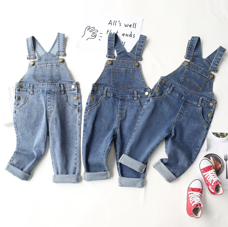 

New item kids denim suspenders trousers baby boys and girls' fashionable jeans children long overall pants