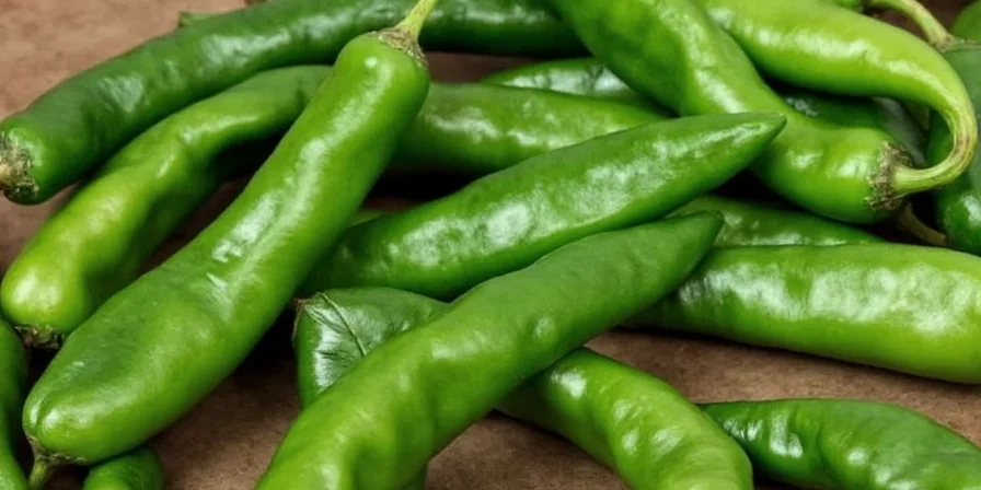 Close-up of fresh poblano peppers on a wooden cutting board