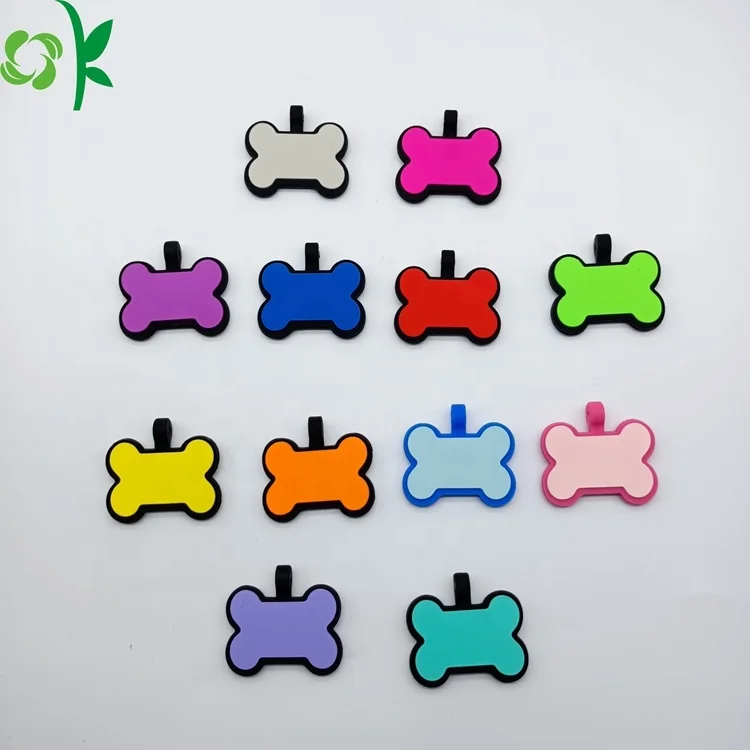 

OKSILICONE Ready to Ship Bone Shape Dog Pet Name ID Tag Silicone Name Identify Rubber Tags, 12 colors for choose/customized