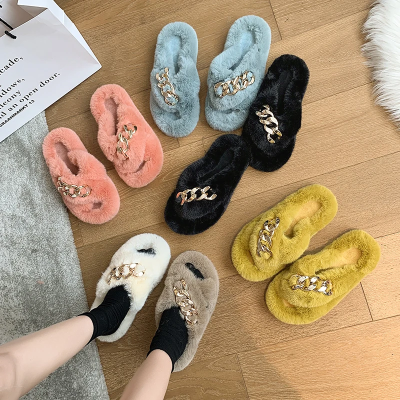 

35-42 Women's plush sandals chain Cross slippers 2199, Beige,black,orange,khaki,yellow,blue