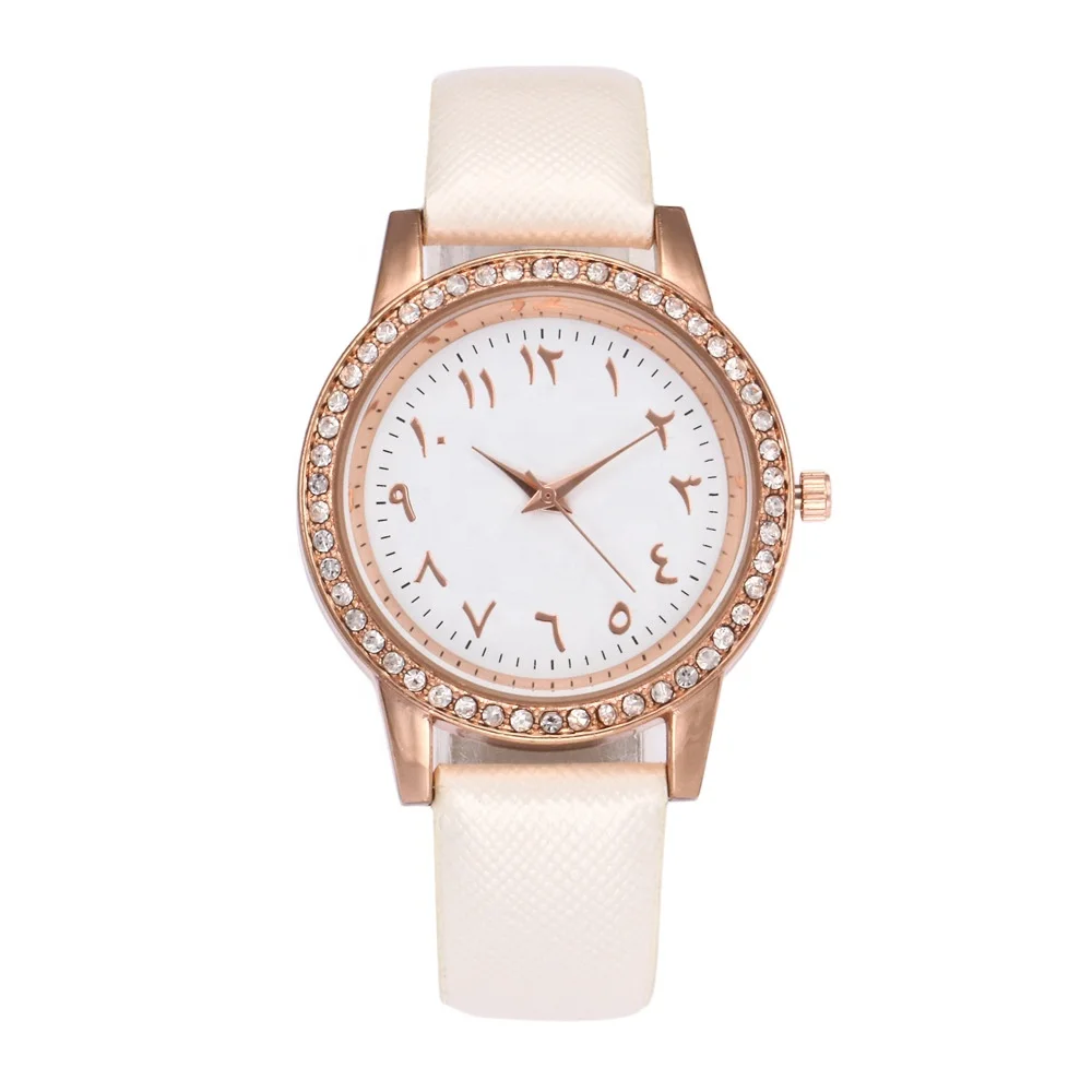 

Korean Arabic Numbers Dial Diamond Women Wrist Watch Leather Strap Ladies Quartz Custom Arabic watch