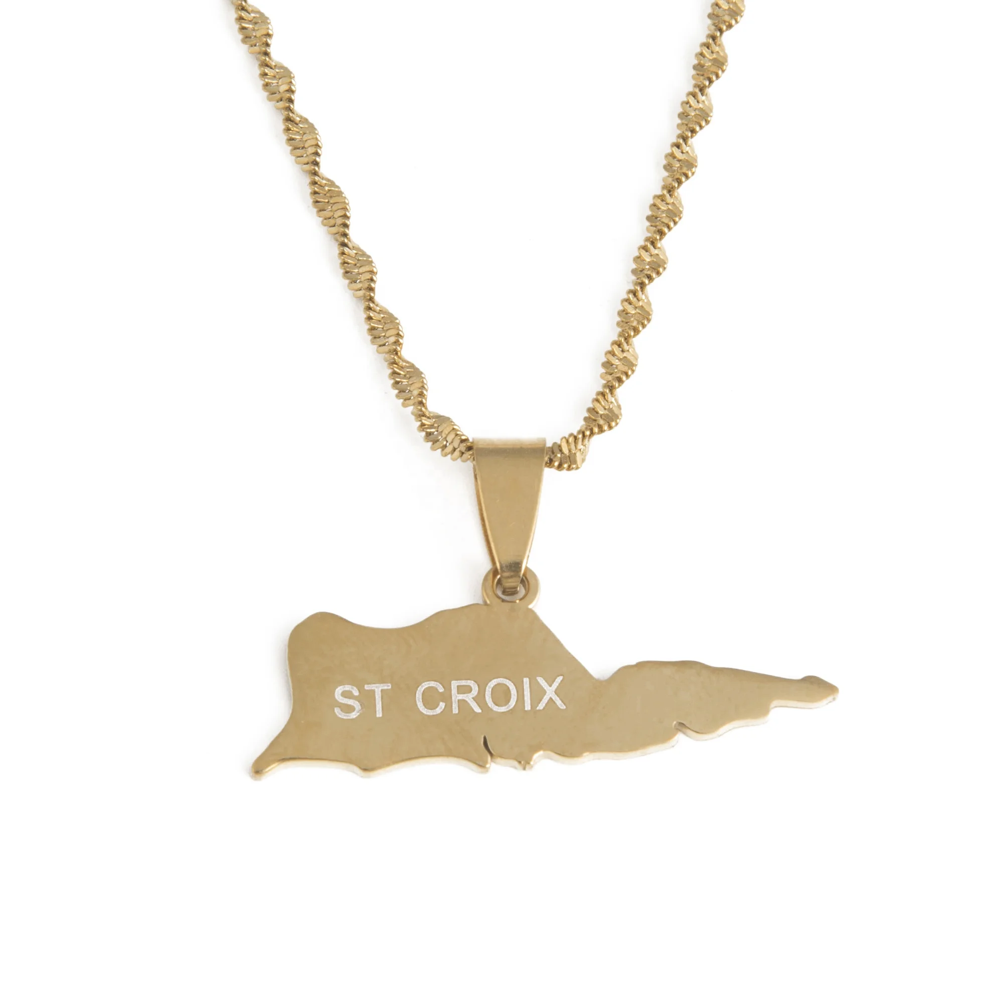 

Stainless Steel Map of ST. Croix Pendants Necklace Fashion Saint Croix Maps Cahrm Jewelry