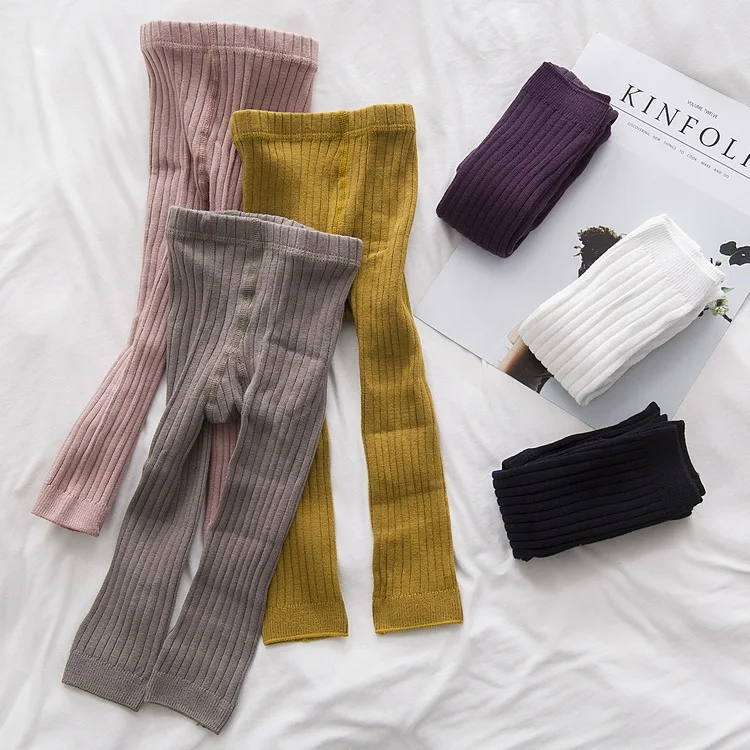

Wholesale Pure Colors Kids Vertical Stripe Nine Pants Baby Girl Soft Spring Autumn Warm Leggings