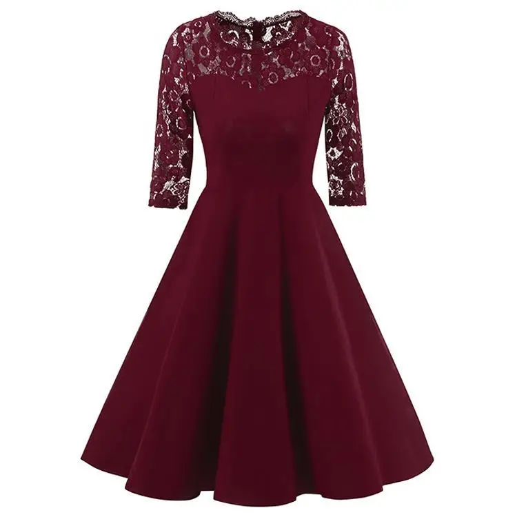 2019 Low MOQ Vintage Lace Skater Dress With Mid Sleeves Wedding Vestidos