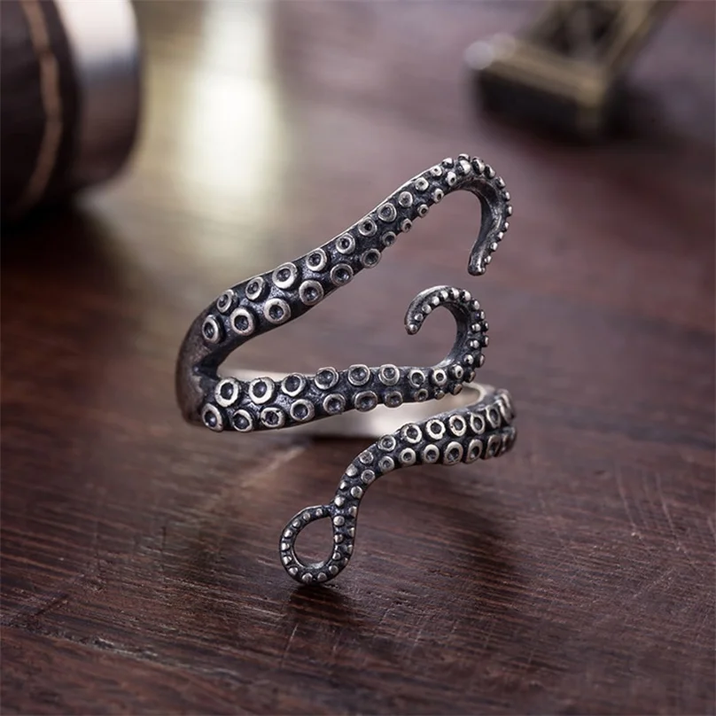 

Drop Shopping Black Ring Men 6g Real Plated Octopus Ring Stone Silver 925 Men Rings