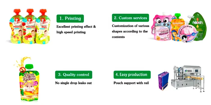 Custom Printed Stand up Spout Pouch Food Grade Liquid Bag for Juice Honey Sauce Detergent Cosmetic Packaging Wholesale