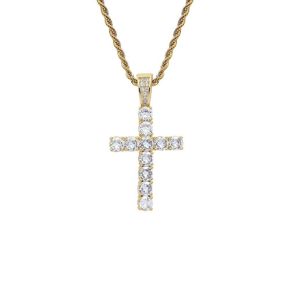 CN338  Brass Prong Setting Zircon Cross Pendants Iced Out Hip Hop CZ Necklace Bling Bling Jewelry