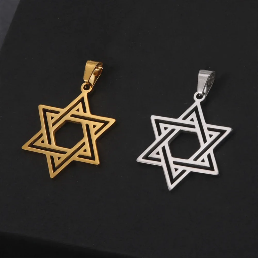 

Lateefah OEM 1pc Jewish Star of David Hexagram Pendant Stainless Steel Amulet Charms for Jewelry Making Necklace