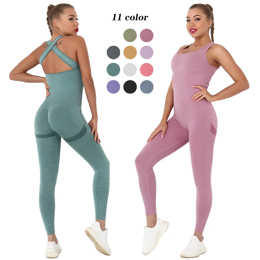 

Multi colors seamless women yoga jumpsuit with pocket 2021, Printed