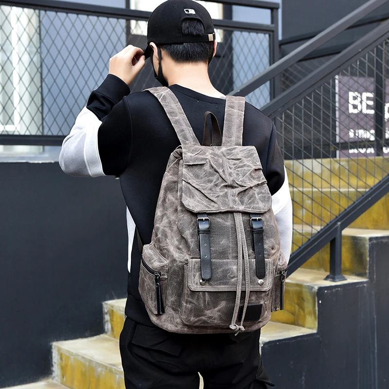 2020 fashion newest outdoor school rucksack waxed canvas waterproof hiking traveling backpack bag.jpg
