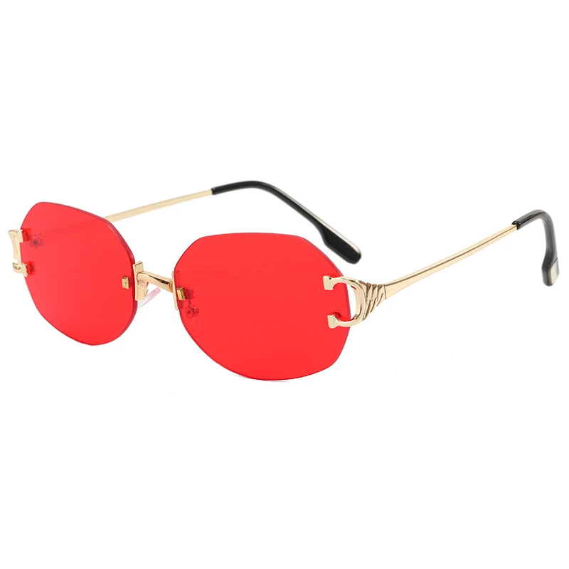 

Metal Rimless Sunglasses Men Luxury Brand Designer Oval Trimming Sun Glasses for Women Vintage Black Red Eyewear UV400