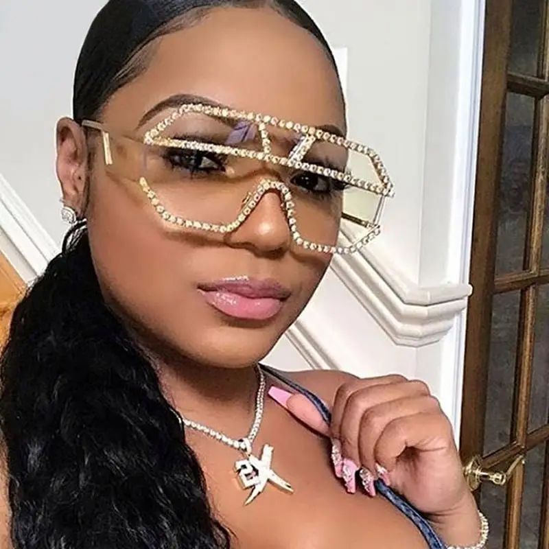 

Diamond Shades Rhinestone Bling Frame Oversized Metal Frame Eyewear Woman Fashion Sunglasses, Colors