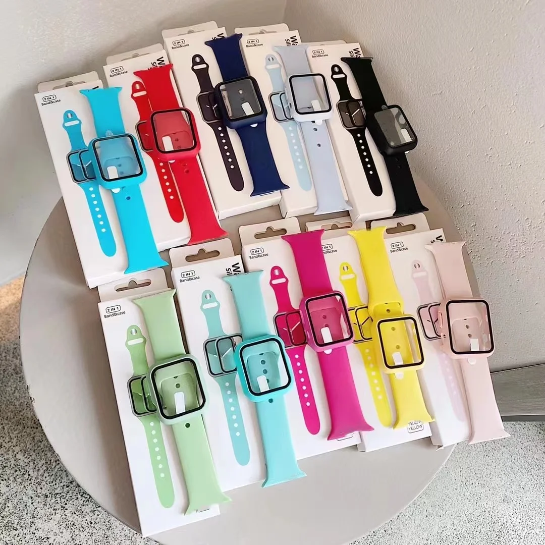 

41mm 45mm 40mm 38mm Fashion Sport Silicone Rubber Watch Strap For Apple Watch Band With Case Bump Cover Box, Many colors are available