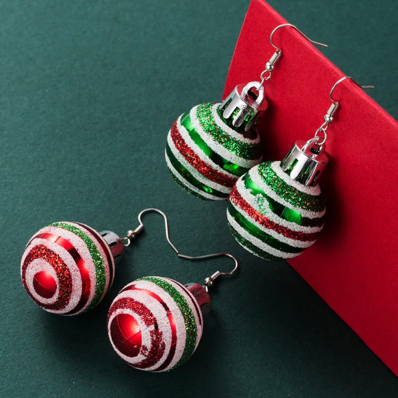 

New Christmas Earrings Jewelry Glitter Stripe Christmas Ball Earrings, Red/green