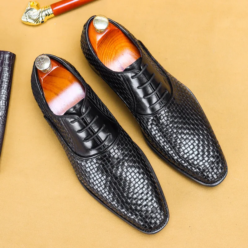 

37-46 Men Genuine Leather Business Shoes Formal Office Oxford Soft Leisure Footwear Lace Up Casual Loafers Flat Dress Moccasins