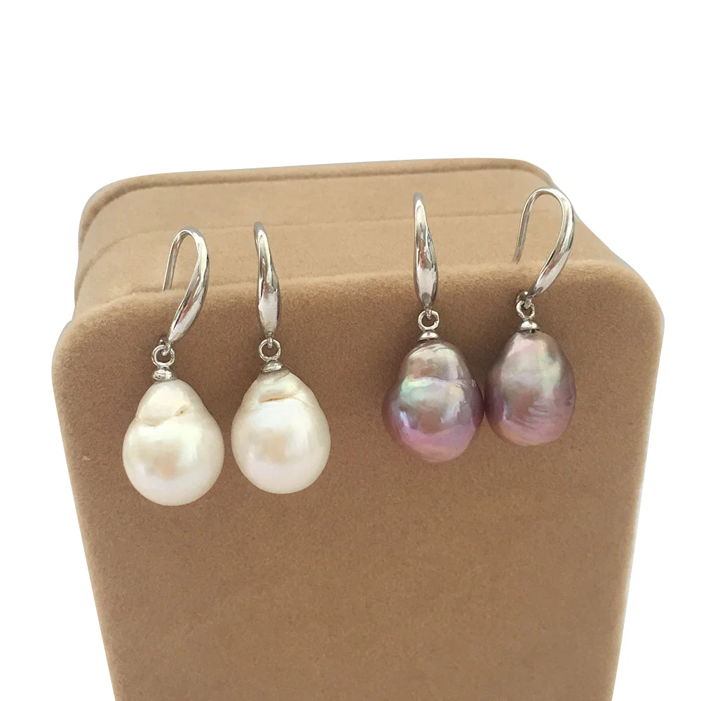 

11-12 mm baroque pearl 925 silver earring with real 18ct gold plating 100% nature freshwater pearl .