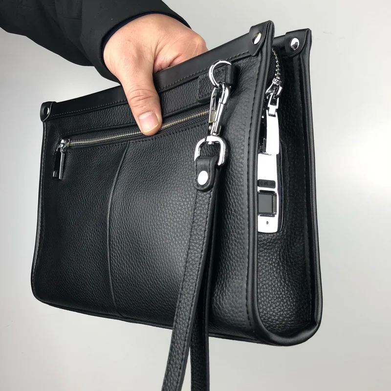 

Wholesale Genuine mans bags leather design fashion with fingerprint Lock Zipper handbags handbag for man