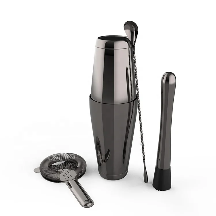 

4-piece black stainless steel cocktail shaker bartender set