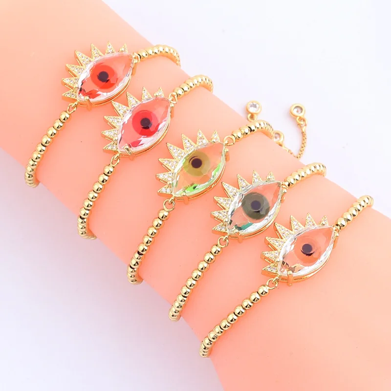 

Luxury Cubic Zirconia Eye Lashes Shaped Bracelet Simple Real Gold Plated Transparent Zircon Evil Eyes Charm Bracelets For Ladies