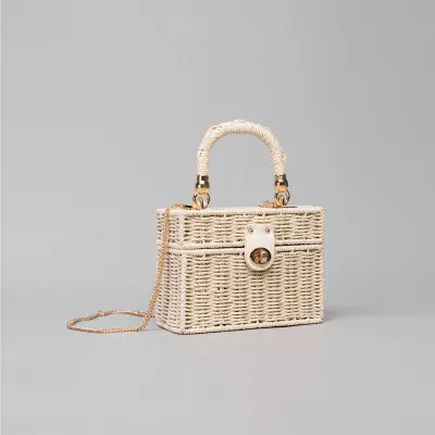 

2021 Summer Rattan Woven Bag Hand-Held Cross-Slung Straw Woven Bag Ladies Beach Resort Chain Small Square Bag, Picture