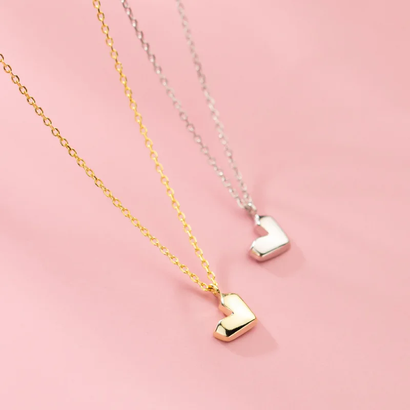 Wholesale Fashion Jewelry 925 Sterling Silver Minimalist Simple Heart Pendant Gold Plated Necklaces for Women