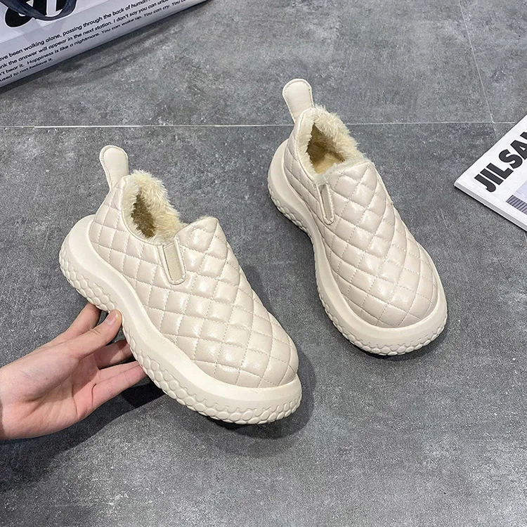 

Solid Colour High Quality Comfortable Winter Warm Slip On Casual Wedges Shoes For Women, Black,beige white