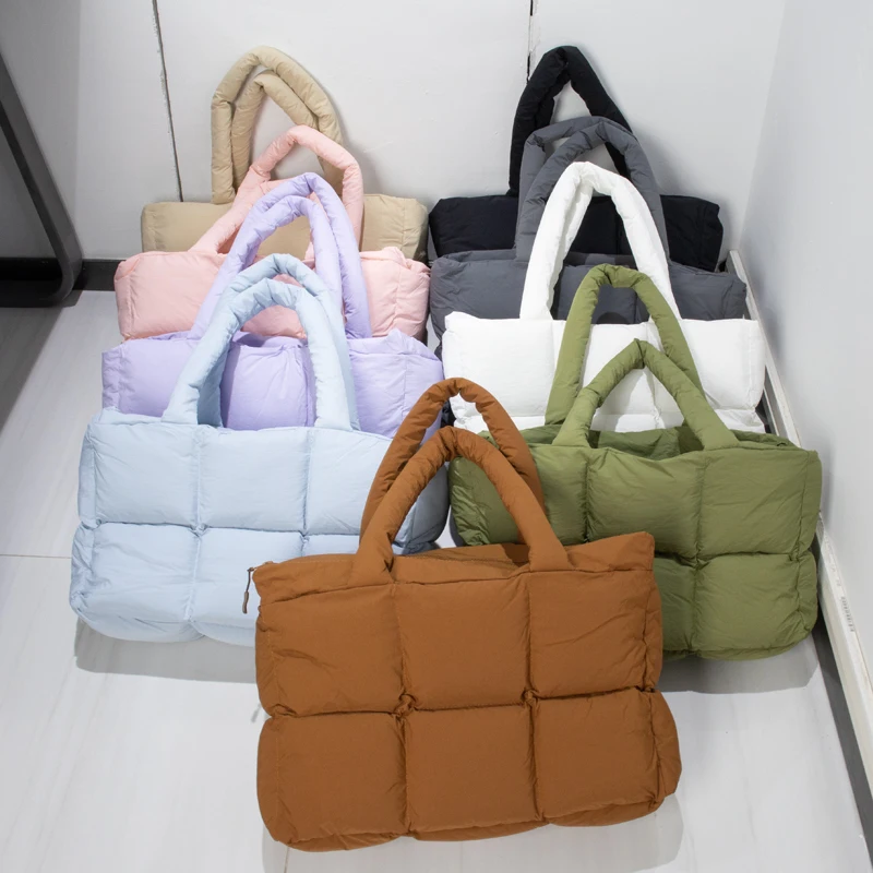 

winter autumn Best Selling Fluffy Soft Cotton Padded Quilted Crossbody bag Women Puffy Handbag Puffer Tote Bag for Ladies