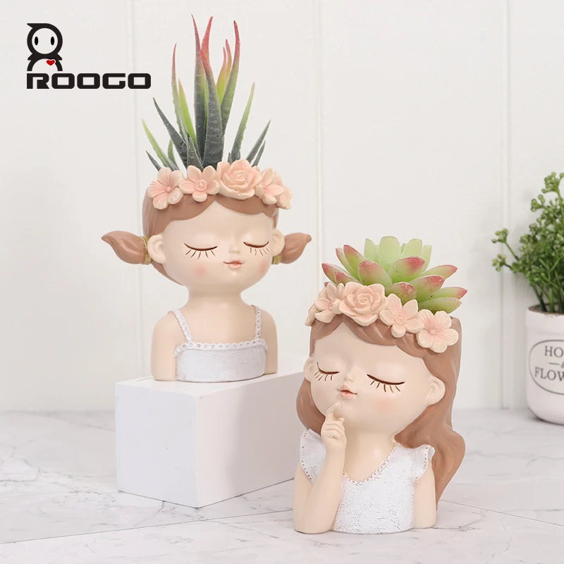 

Roogo new design little fairy girl flower pots succulent plant pots wholesale garden planters, Assorted colors